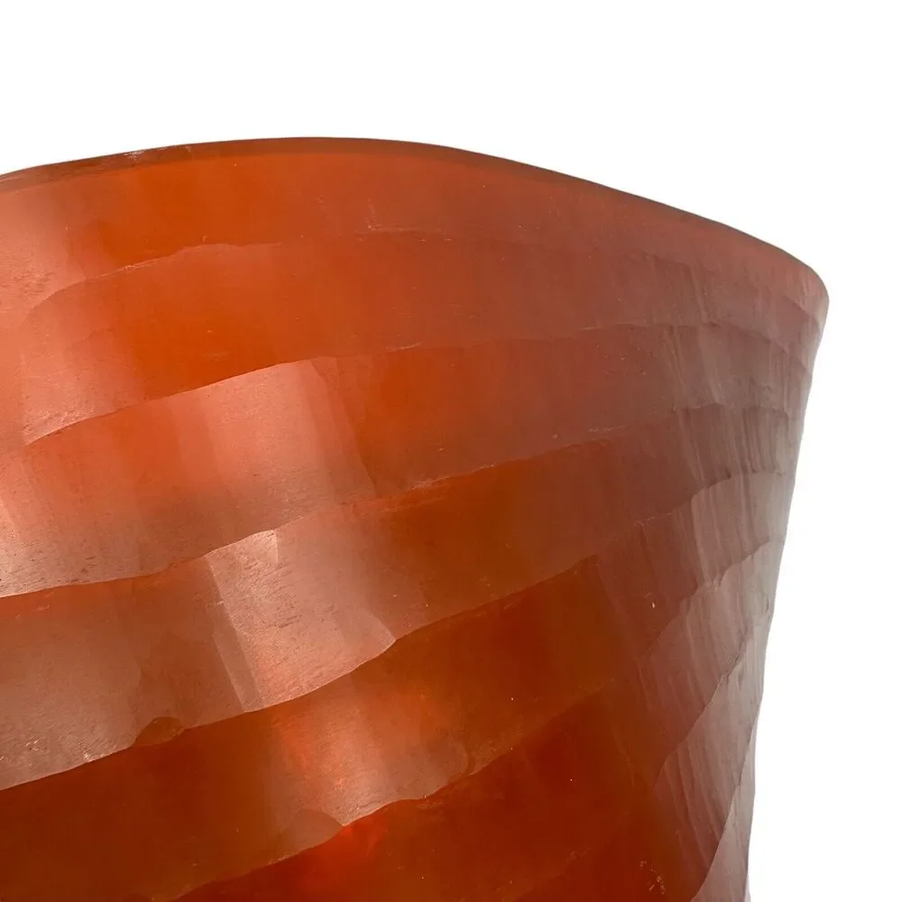 Ethan Allen‎ Adara Glass Bowl Orange Amber XL Floor Vase Abstract Centerpiece
